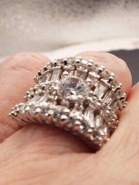 STERLING STATEMENT ETERNITY BAND CZ BAGUETTES & ROUND CUT SZ. 6 RING 40B